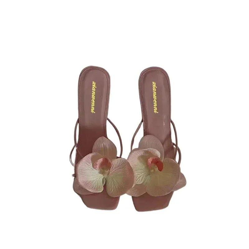 Brand Shoes Female Summer New Elegant Flowers Design Women's Slippers Casual Fashionable Outer Wear High Heel Slides Women - Mechano