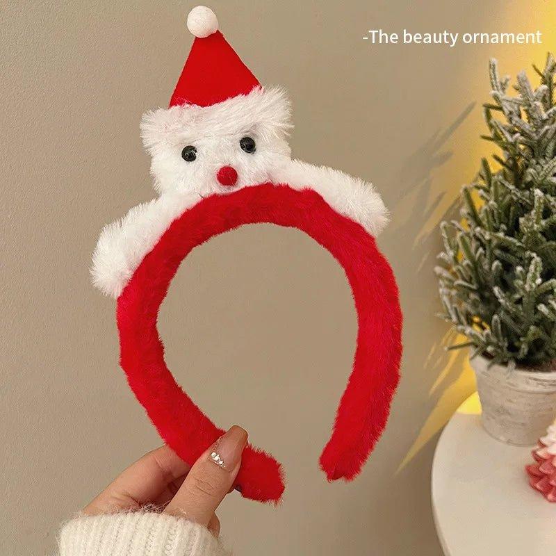 Cute Plush Elk Hair Hoop Female Christmas Dress Up High Headtop Deer Antlers Head Band Gingerbread Women Face Wash Hair Band - Mechano