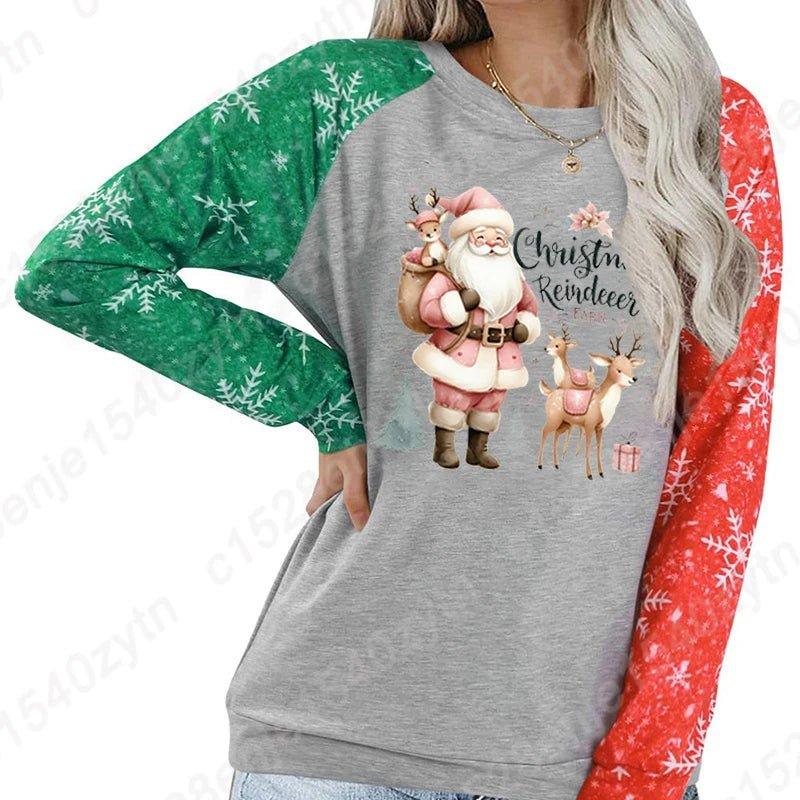 Autumn Winter Santa Christmas Reindeer Farm Plus Size Clothes Women Loose T-Shirts Ladies Pullover Sweatshirts Long Sleeve Shirt - Mechano