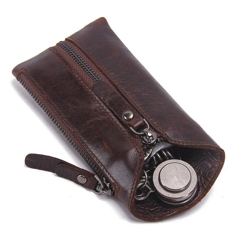 CONTACT'S 100% Genuine Leather Key Wallet Men Car Key Holder Zipper Keys Case Top Quality Male Man Housekeeper Keys Organizer - Mechano