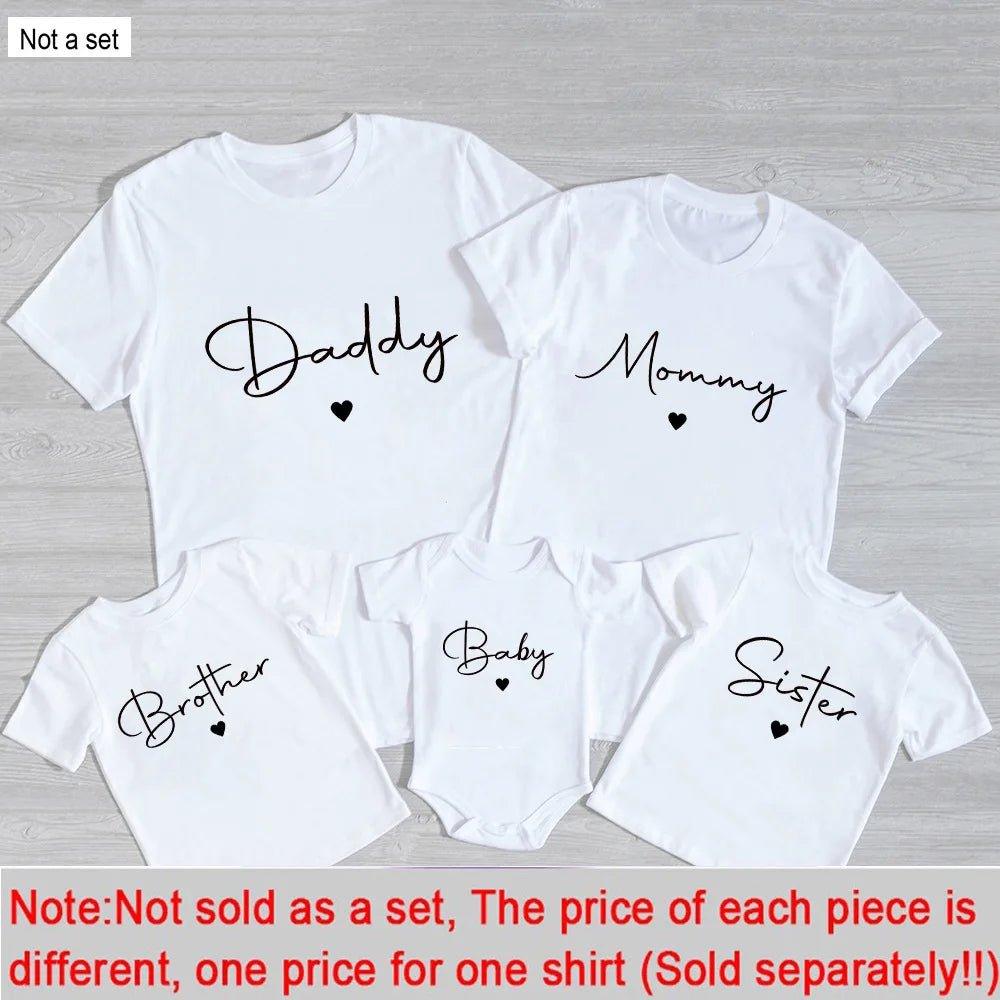 Daddy/Mommy/Sister/Brother/Baby Print Family Matching Outfits Short Sleeve Casual Family Outfit Summer Matching Set Clothing - Mechano