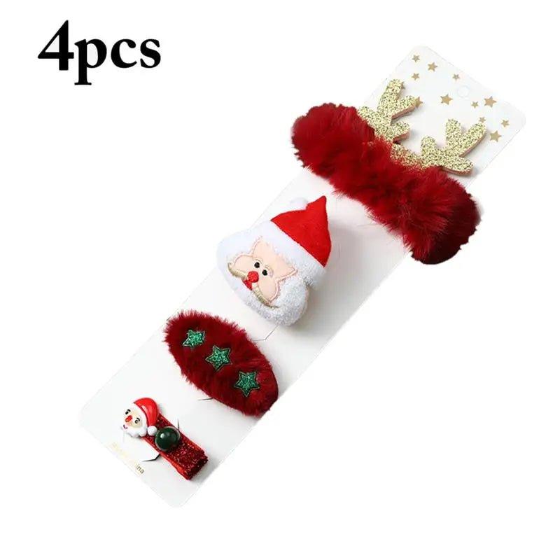 4Pcs/Set Christmas Hair Clips Creative Elk Santa Claus Decor Hair Pins Clothes Brooch For Women Girls Hair Jewelry Accessories - Mechano