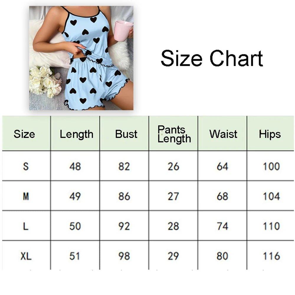 Women Pajamas Sleepwear Pajama Set Camisole Shorts Pink S M L Heart Print Scoop Neck Cami Top Ice Silk Comfortable Casual Summer - Mechano