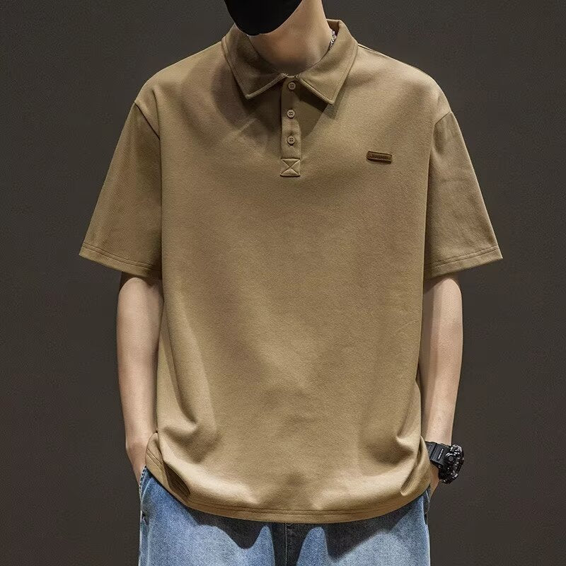 Casual Polo Collar T-shirt Top Loose Trendy Polo Shirt