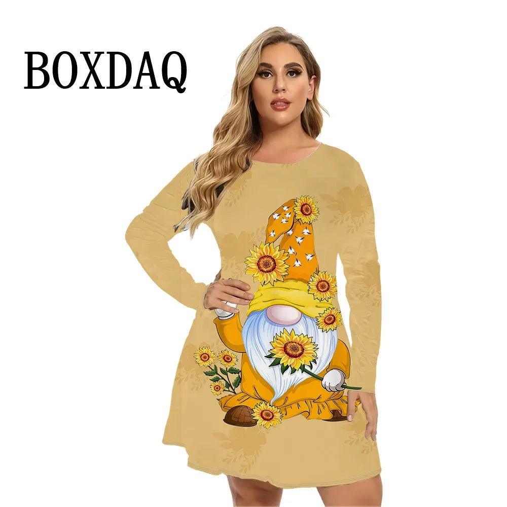 Funny Christmas Print Women Dresses Long Sleeve Casual Sunflowers Loose Plus Size Clothing Fashion Ladies Hip Hop Dress 9XL - Mechano