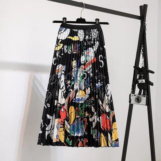 Disney Women Pleated skirt Mickey Mouse New Cartoon Print Long Skirts Women Young Girl street styl Large Size Female Falda Y2K - Mechano