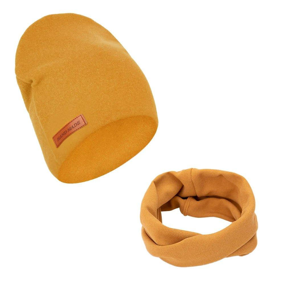 2Pcs/Lot Faux Cashmere Baby Turban Hats Scarf Set Newborn Kids Leather Stick Winter Double Layers Caps Bonnets Fashion Headwraps - Mechano