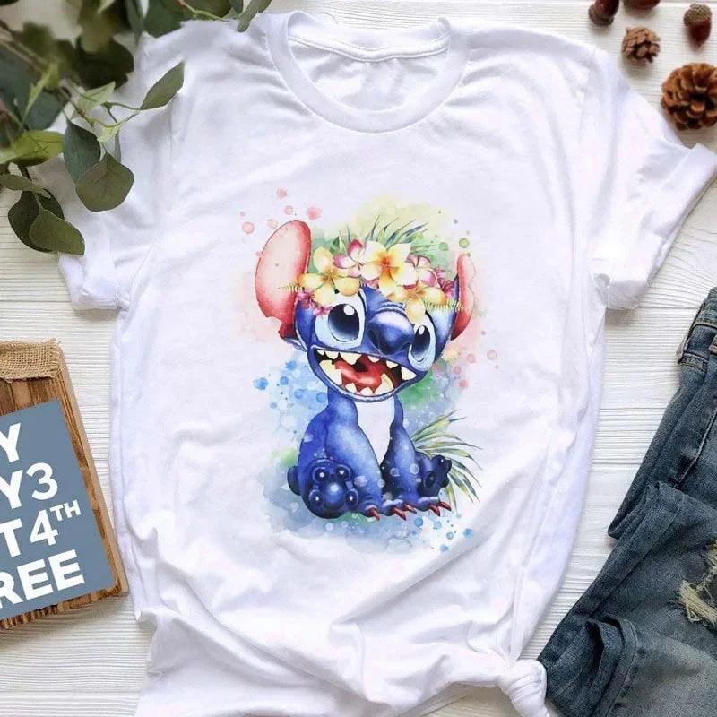 Kawaii Stitch T-Shirt - Women's Summer Cartoon Graphic Tee