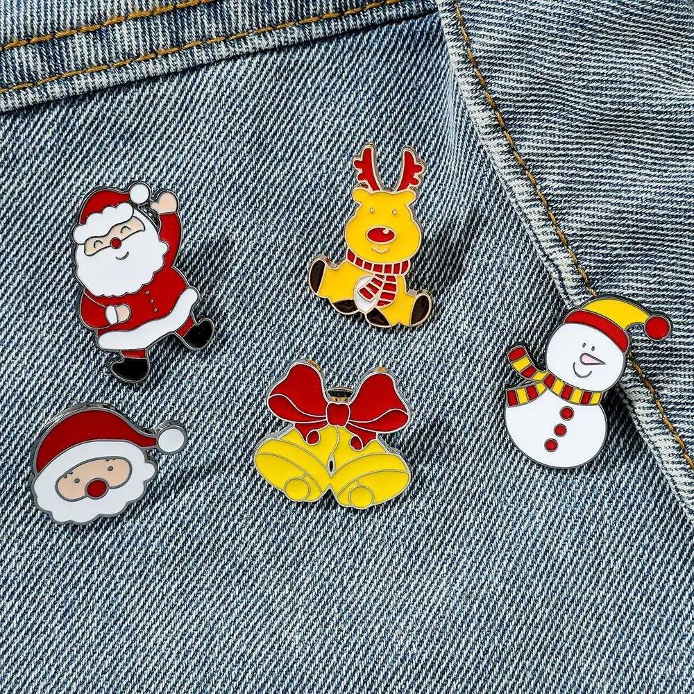 Cartoon Christmas Enamel Lapel Pin Santa Claus Christmas Tree Bell Metal Badge for Backpack Women Clothes Brooches Jewelry Gifts - Mechano