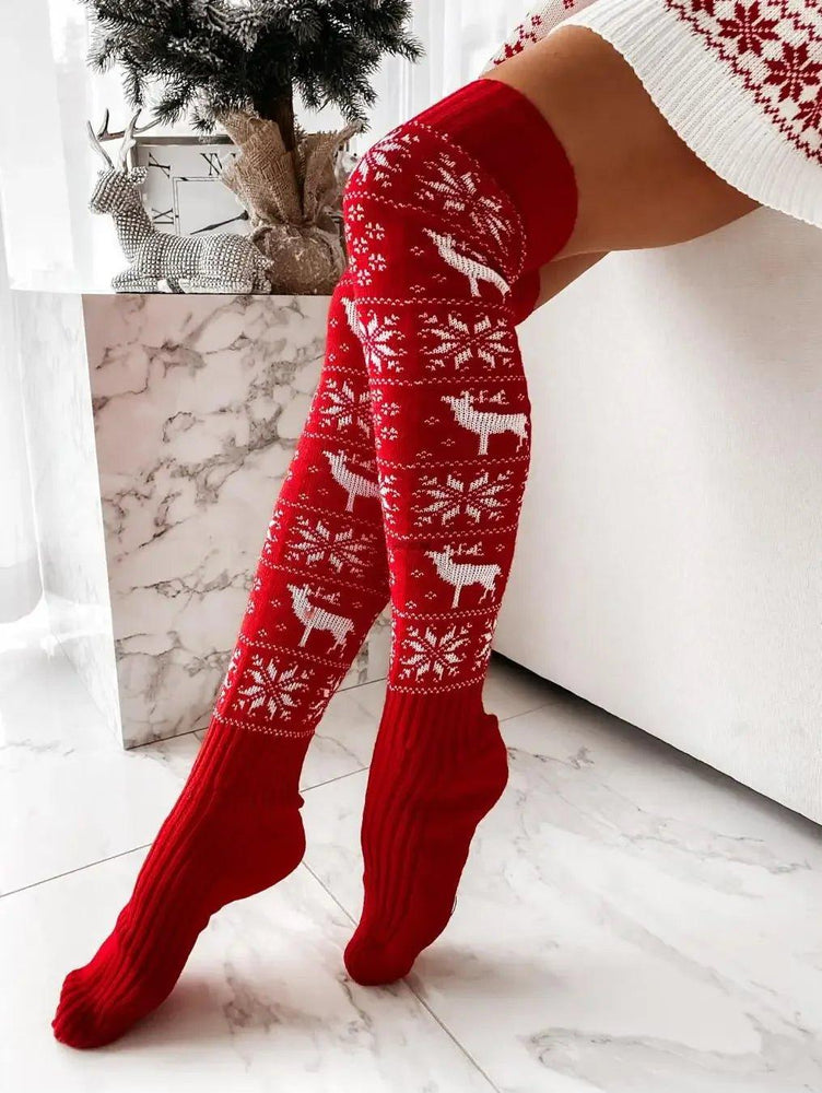 Christmas Stockings Women's Long Knitted Stockings For Girls Ladies Women Winter Short Knit Socks Thigh High Over The Knee Socks - Mechano