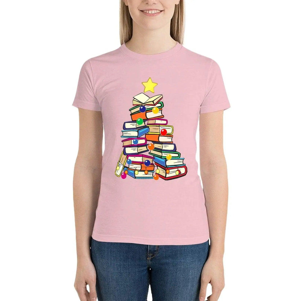 Book Lover Christmas Tree Bookworm Librarian Merry Christmas T-Shirt lady clothes tops plus size tops tshirts for Women