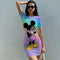 Disney Minnie Mickey Mouse bow print Elegant Pencil Dress Womens Simple Sheath Office Dresses Summer Short sleeve Casual Vestido