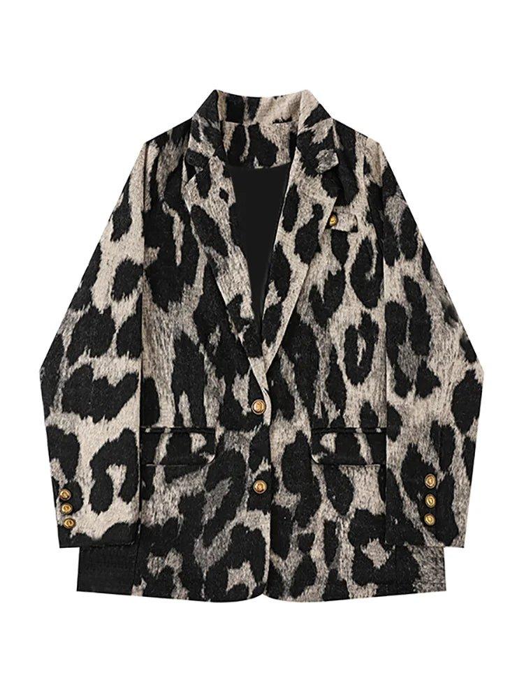 Leopard Print Coat Women Autumn Winter Korean Style Niche Design Loose Suit Jacket Casual Vintage Temperament Blazer - Mechano