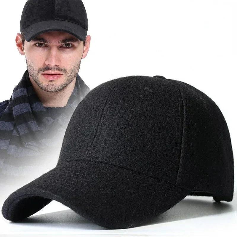 Men's Baseball Cap Wool Winter Hat Thickened Big Head Circumference Hat Fashion Warm Trucker Cap Outdoor Sport Dad Hat - Mechano