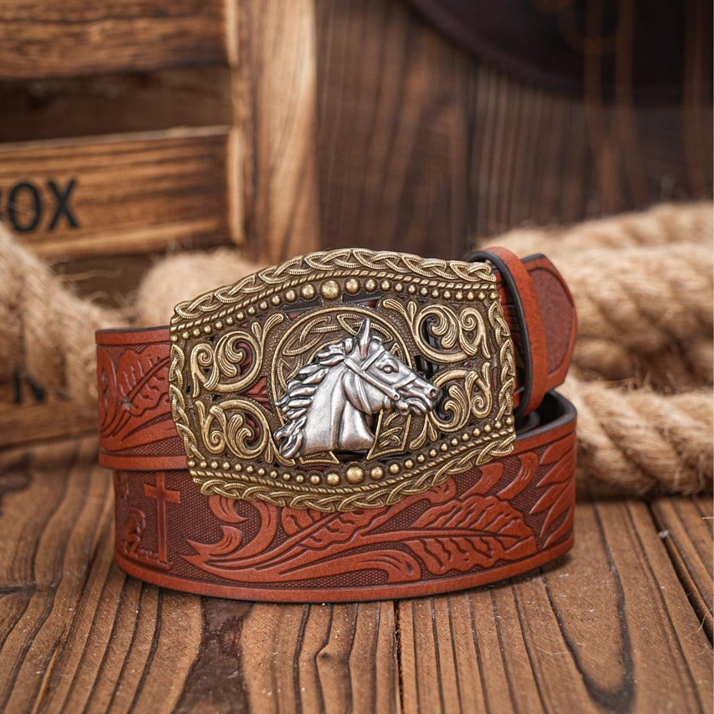 Carved Retro Western Denim Personality Belt Men