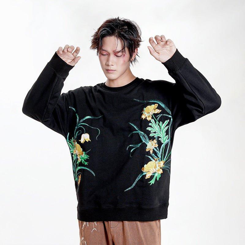 Flower Embroidery Pattern Design Tassel Round Neck Loose Long Sleeves Sweater - Mechano