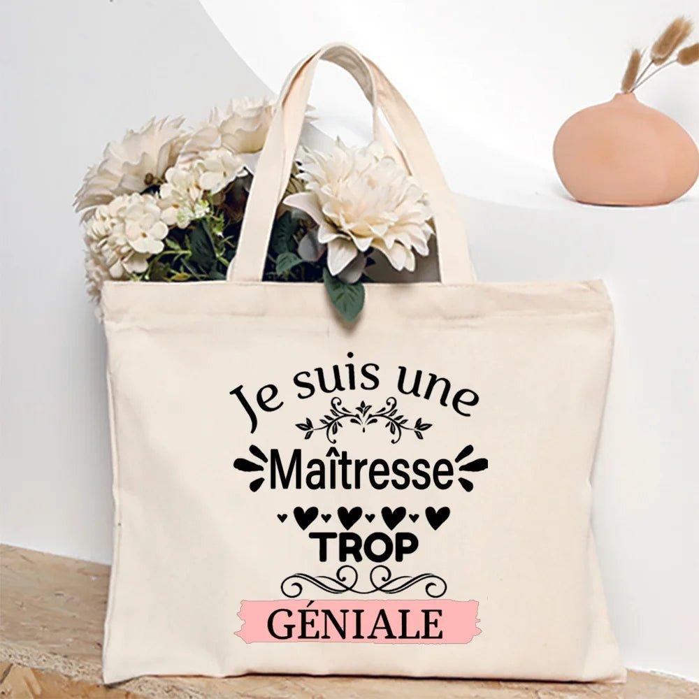 Thank You Teacher French Print Women Shoulder Bag CanvasShopping Bags Female Handbags Reusable Tote Bag Best Gifts for Maitresse - Mechano