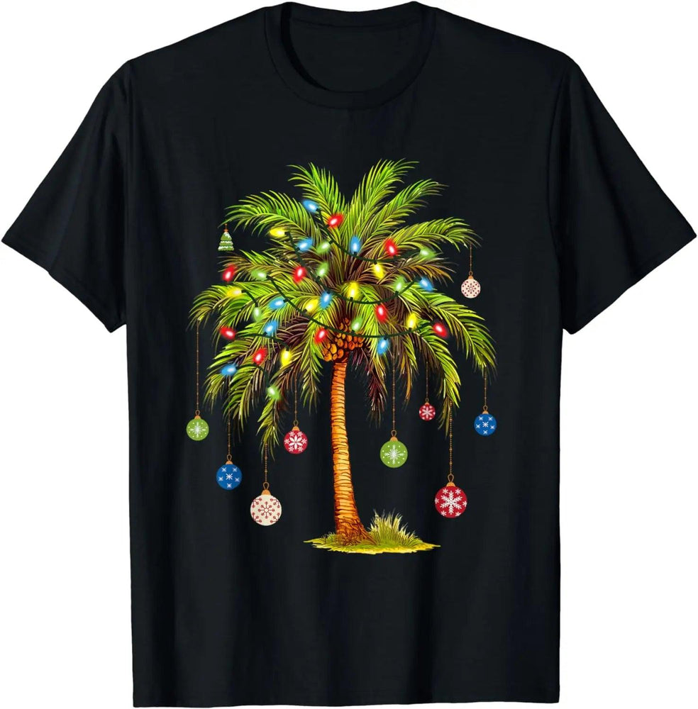 Christmas Palm Tree Light Hawaiian Tropical Xmas T-Shirt  Women Clothes Tops Vintage Aesthetic T Shirts Camisetas Ropa De Mujer