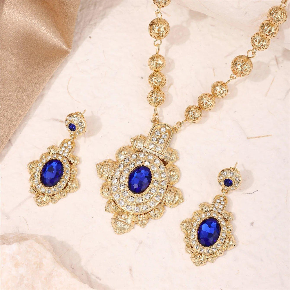 An Exquisite Rhinestone - studded Jewelry Set Two - piece Necklace And Earrings For Arab Bride Classic Lady Cloth Accessories - Mechano