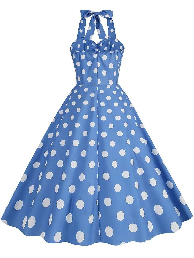 Casual Polka Dot Halter Summer Dresses Women Vintage Elegant Rockabilly Party Vestidos - Mechano