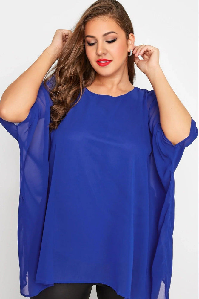 Womens Plus Size Elegant Summer Blouse Batwing Sleeve Oversized Chiffon Blouse Scoop Neck Large Size Casual Tunic Top Shirt 5XL - Mechano