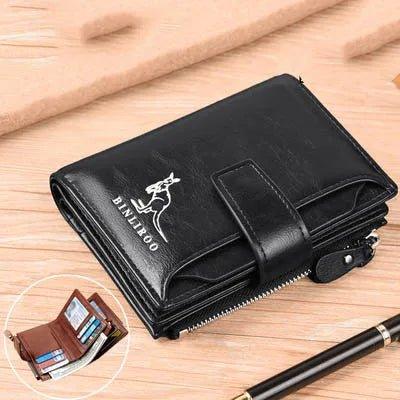 Leather Men's Wallet Luxury RFID Card Holder with Zipper Coin Purse - Mechano