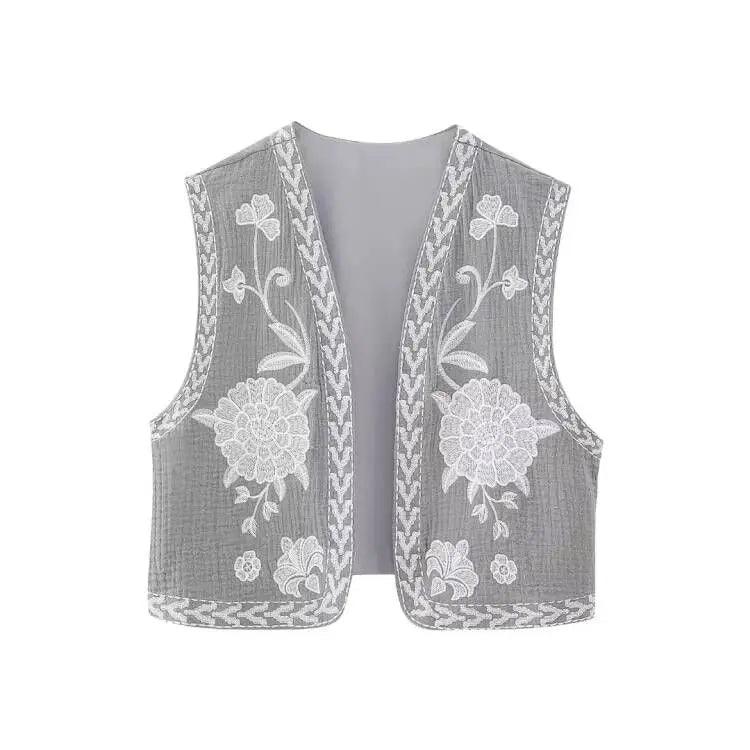 KEYANKETIAN Women's Vintage Floral Embroidered Waistcoat Vest Jacket