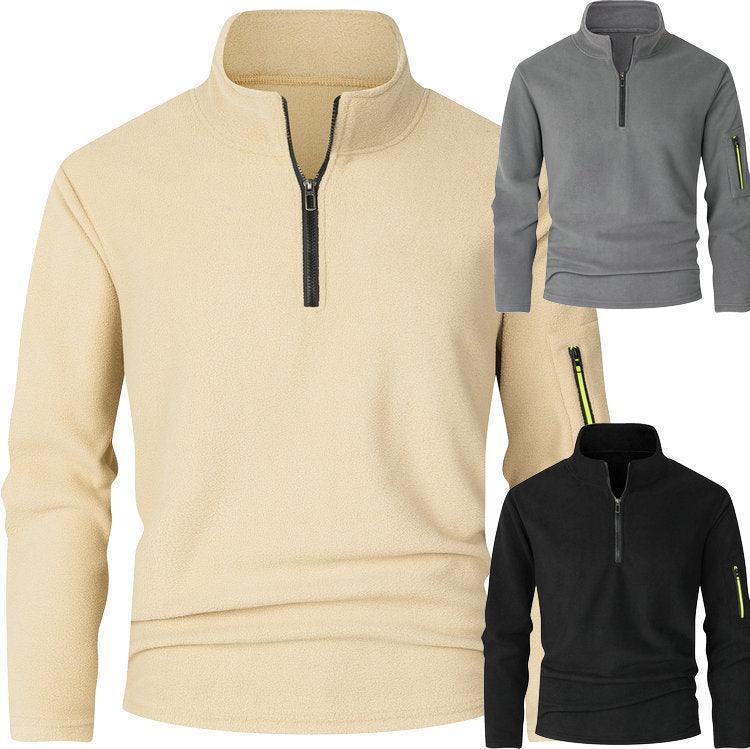 Casual Stand Collar Zipper Fleece Jacket Loose and Simple Design