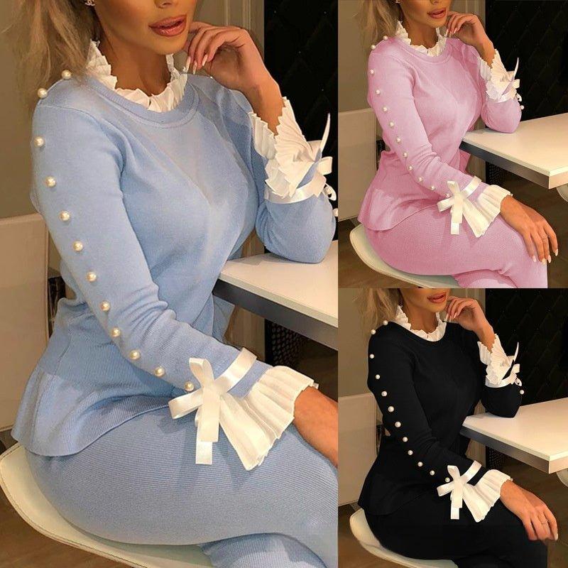 Fashion Blue Stitching Long - sleeved Top - Mechano