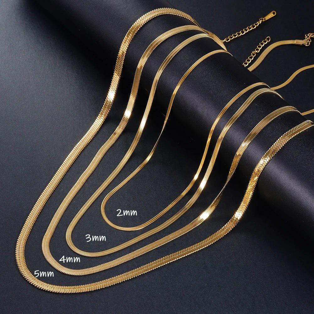 316L Gold Color Stainless Steel Snake Chain Necklace for Women Men Herringbone Choker Neck Chains Trend Jewelry Gift Hot - Mechano