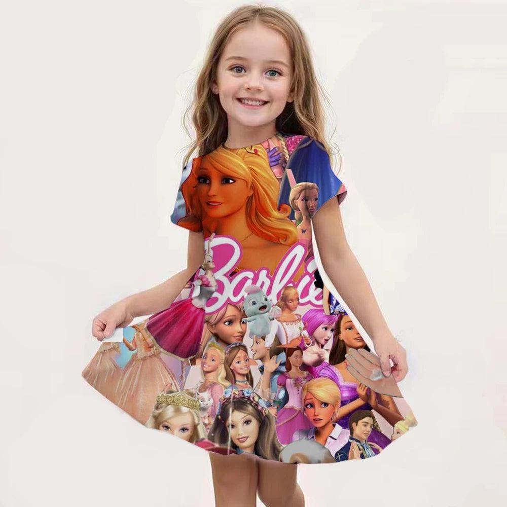 Girl Barbie Princess&Unicorn Cartoon Dress Children's Clothing 3D1 - 14 Birthday Party Dress Children's Casual Clothing - Mechano