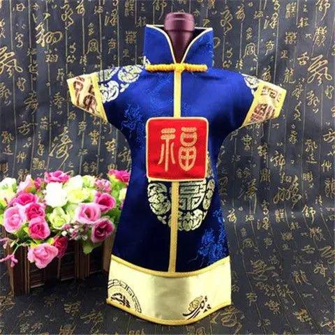 Chinese Style Brocade Wine Bottle Dustproof Cover Qipao Fu Character Men Women Qipao Style Wine Bottle Cover Home DecoraionZF154 - Mechano