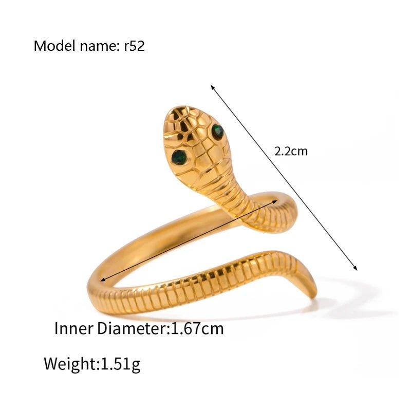 Vintage Hollow Zircon Rings For Women Metal Gold Color Trend Luxury Snake Shape Vintage Trendy Stainless Steel Ring Jewelry - Mechano