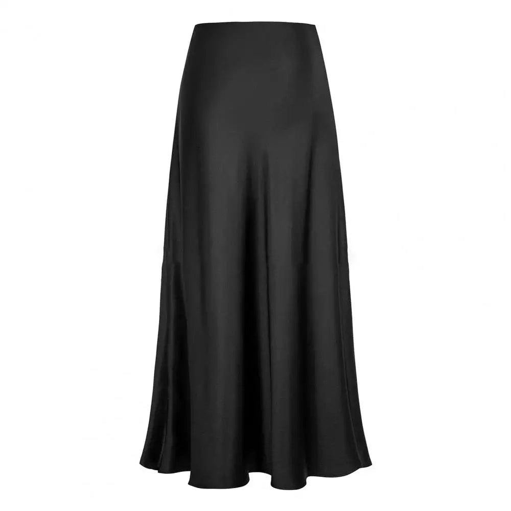 Fishtail Maxi Skirt Elegant Faux Silk Satin Skirts for Women High Waist A - line Office Lady Skirt Solid Color Glossy Finish - Mechano