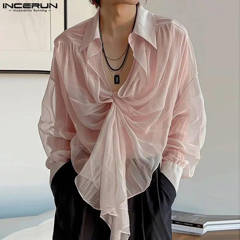 INCERUN Men's Chiffon Twisted Long Sleeve Shirt - Mechano