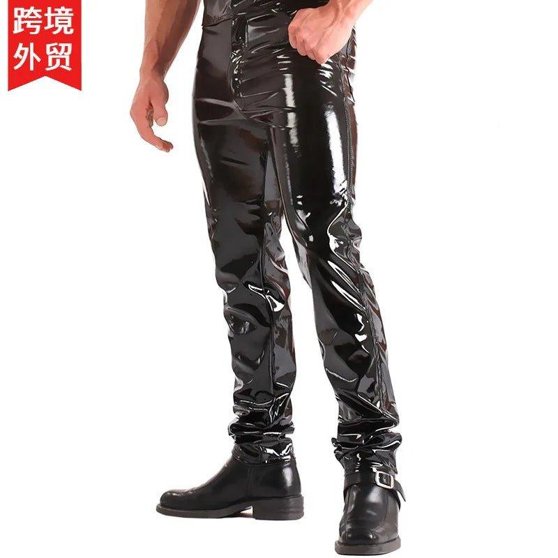 Latex Men's Shiny Wet Look PU Leather Pants - Mechano