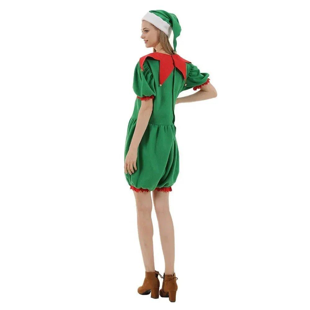 Elf Costume for Women Christmas Outfit Dress Adult Cute Santa Elves Xmas Carnival Party Suit with Hat Shoes Cover Belt Socks - Mechano