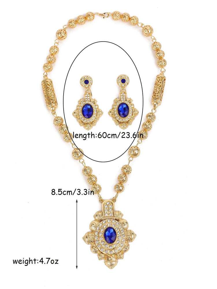 An Exquisite Rhinestone - studded Jewelry Set Two - piece Necklace And Earrings For Arab Bride Classic Lady Cloth Accessories - Mechano