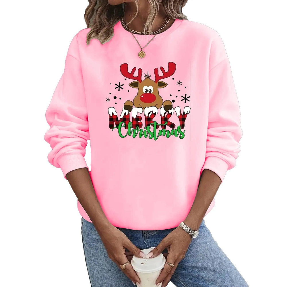 Crew - neck Hoodie European and American New Christmas Deer Letter Print Aesthetic Sweatshirts Streetwear Women Clothes - Mechano