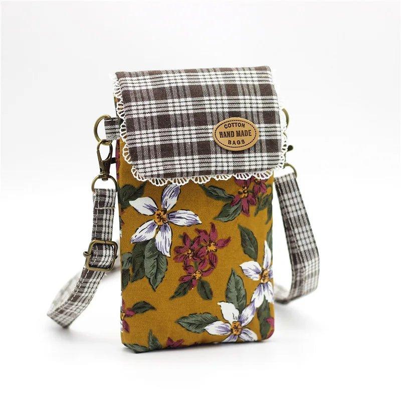 Cotton Floral Women's Crossbody Shoulder Bag Ladies Mini Handbag Female Cloth Sack Small Phone Purse Wallet Pouch for Girls - Mechano