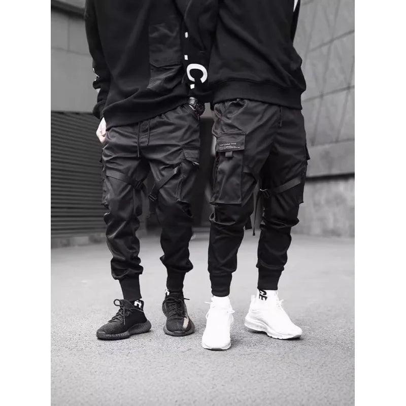 Enshadower Black Warrior Trendy Slim Casual Tactical Paratrooper Ribbon Mechanical Style Tappered Work Clothes Pants Men's Fashi - Mechano