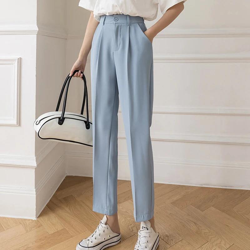 Fall Spring Black Suit Haren Pants Women Fashion Elastic High Waist Casual Trousers Woman Korean Style Solid Office Pant - Mechano