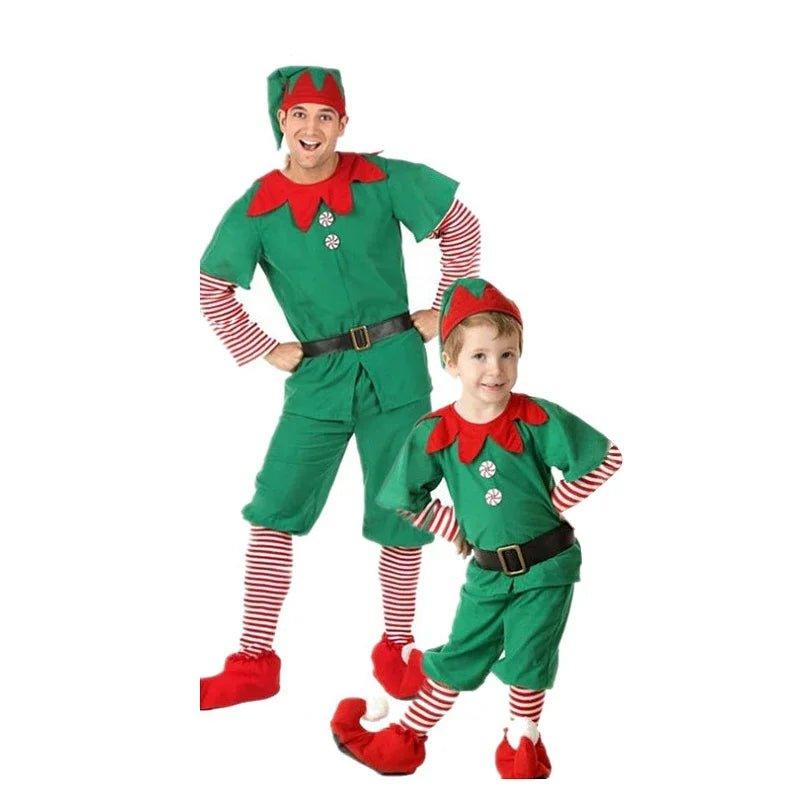 Adult Kids Costume Elf Cosplay Costumes Christmas Prom Costumes Women Dresses Men Top Pants Christmas Hat Suit Halloween Costume - Mechano