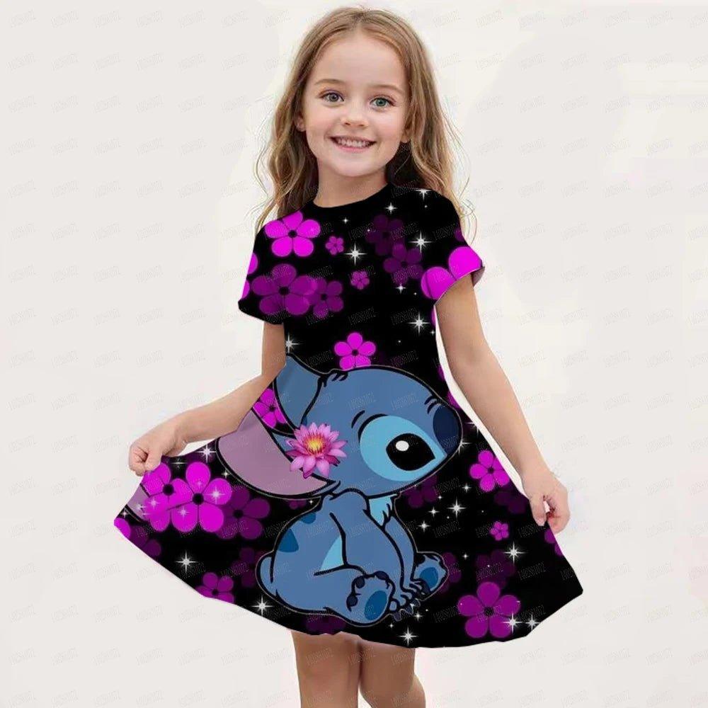 Girls Stitch Print Princess Dress for Summer Fashion - Mechano