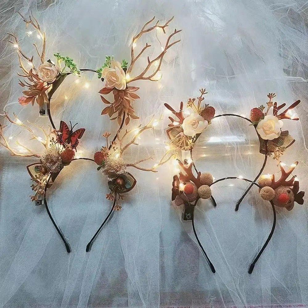 Simple LED Christmas Hair Hoop Creative Luminous Deer Ear Antler Flower Headband Party Dress Up Glowing Headband for Women - Mechano