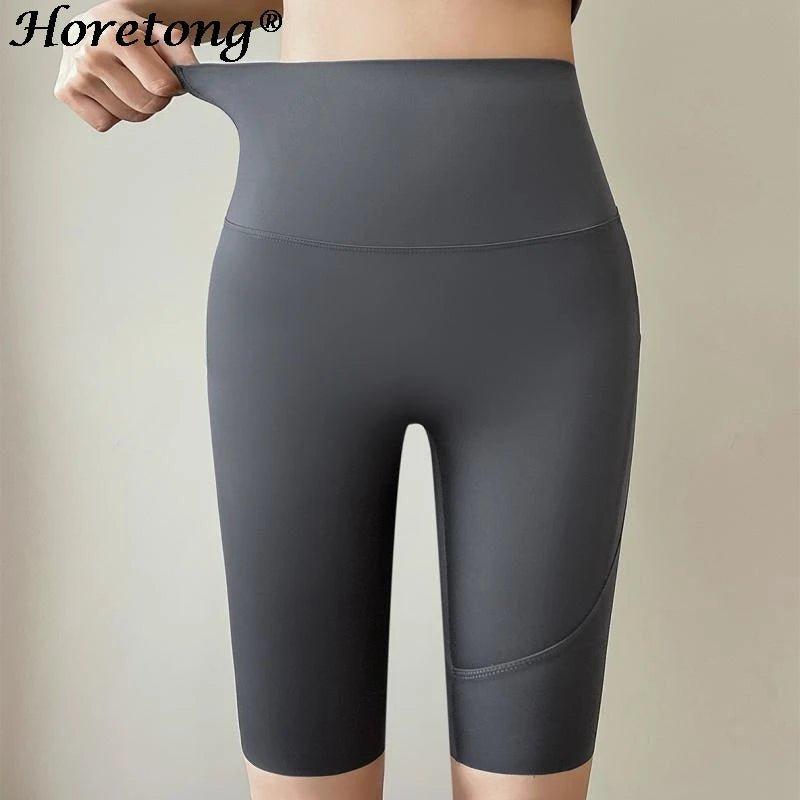 Horetong Women’s Sports Shorts with Pocket High Waist Workout Pants - Mechano