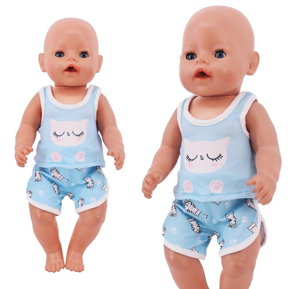 2Pcs/Set Summer t-shirt + shorts Casual Outfit For 18 Inch Girl Doll Gift 43 Cm Reborn Baby Doll Clothes Accessories Items Toy - Mechano