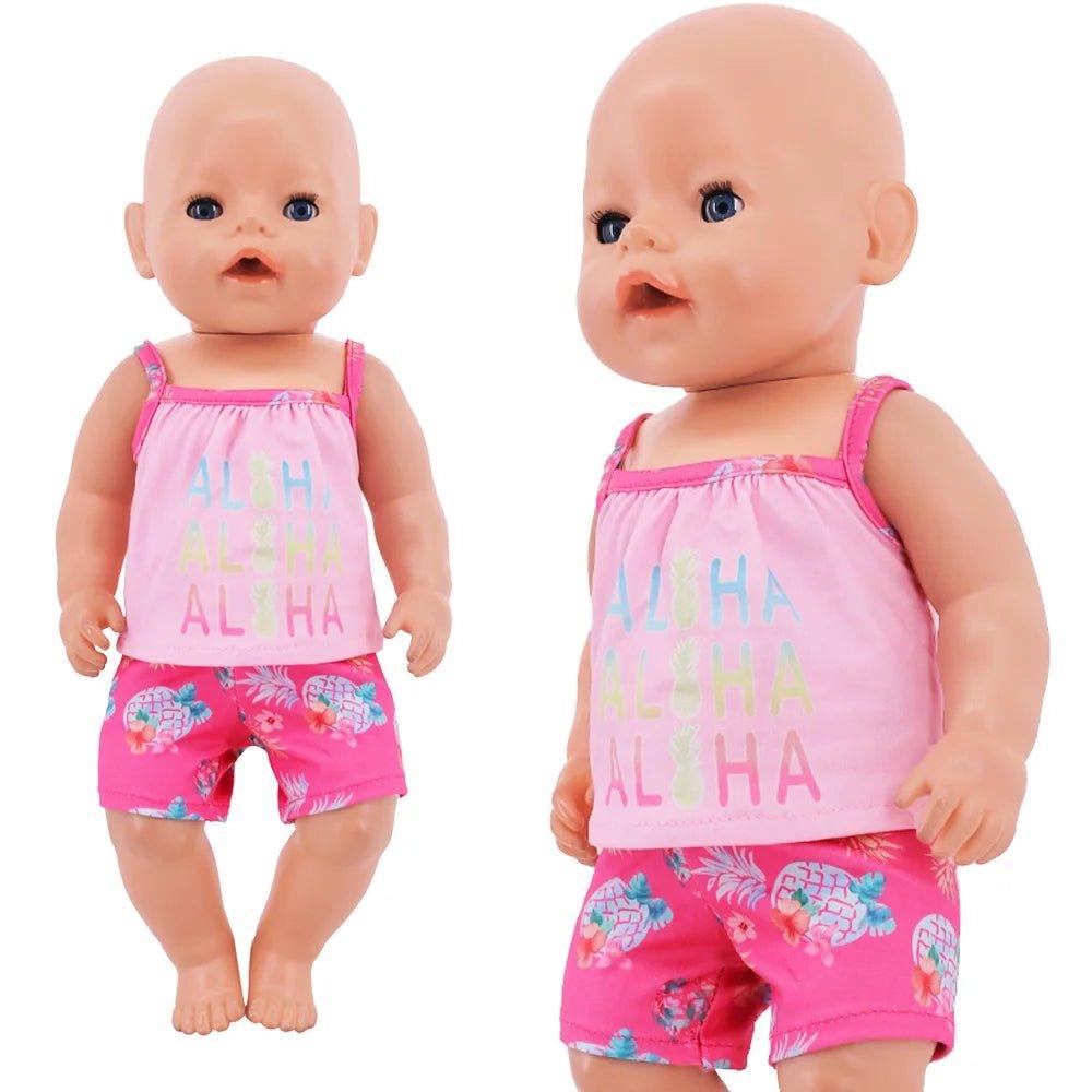 2Pcs/Set Summer t-shirt + shorts Casual Outfit For 18 Inch Girl Doll Gift 43 Cm Reborn Baby Doll Clothes Accessories Items Toy - Mechano