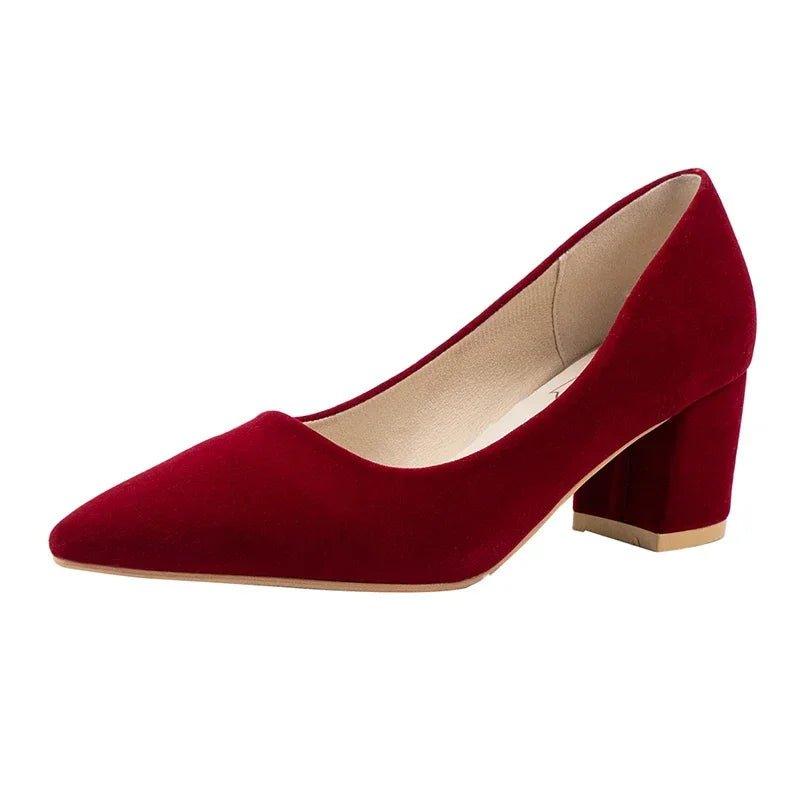 French Red Wedding Shoes for Women Spring/Summer/Autumn New Pointed Thick Heels Not Tiring Feet Bride Shoes - Mechano