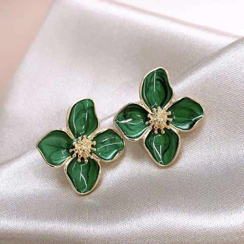 Fashion Korean Women Retro Drip Glaze Red Flower Earrings Women for Delicate Earrings Luxury Couple Engagement Jewelry Gift - Mechano